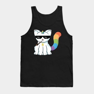 weed smoking unicorn cat Tank Top